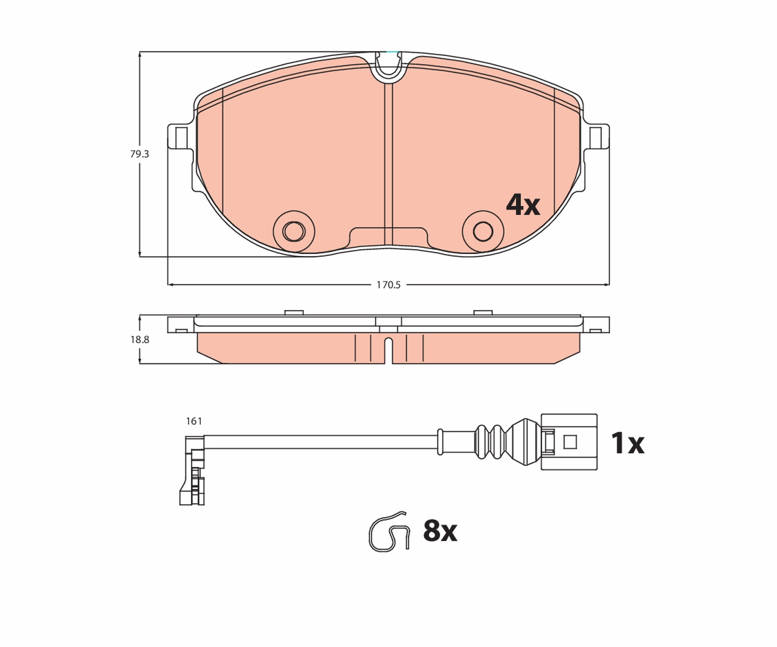 Piduriklotsi komplekt, ketaspidur TRW GDB2486