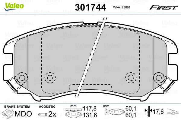 Piduriklotsi komplekt, ketaspidur VALEO 301744