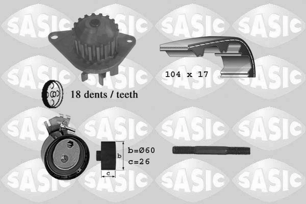 Veepump + hammasrihmakomplekt SASIC 3900003