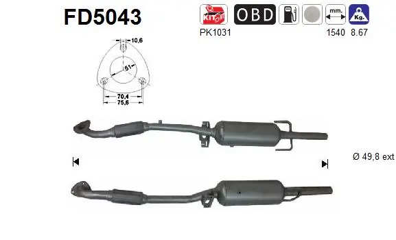 Tahma-/partikelfilter, väljalaskesüst. AS FD5043