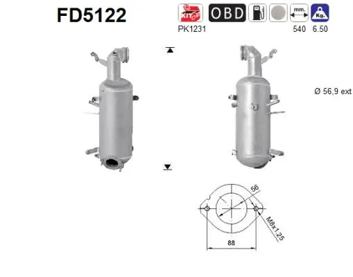 Tahma-/partikelfilter, väljalaskesüst. AS FD5122