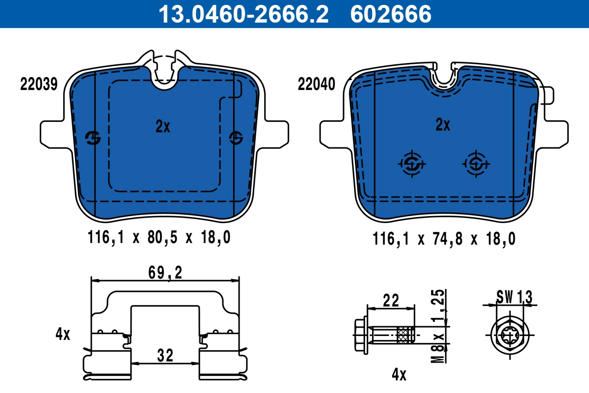 Piduriklotsi komplekt, ketaspidur ATE 13.0460-2666.2