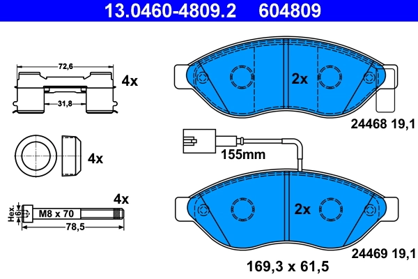 Piduriklotsi komplekt, ketaspidur ATE 13.0460-4809.2