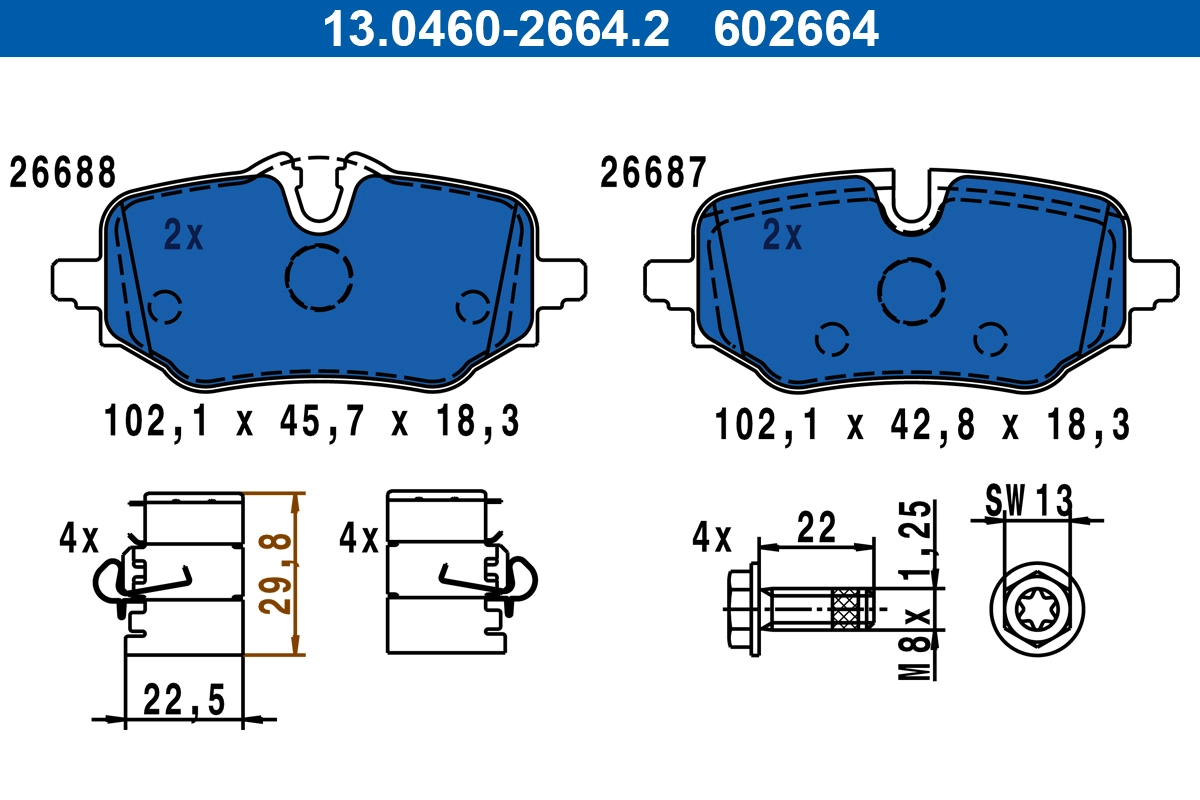 Piduriklotsi komplekt, ketaspidur ATE 13.0460-2664.2