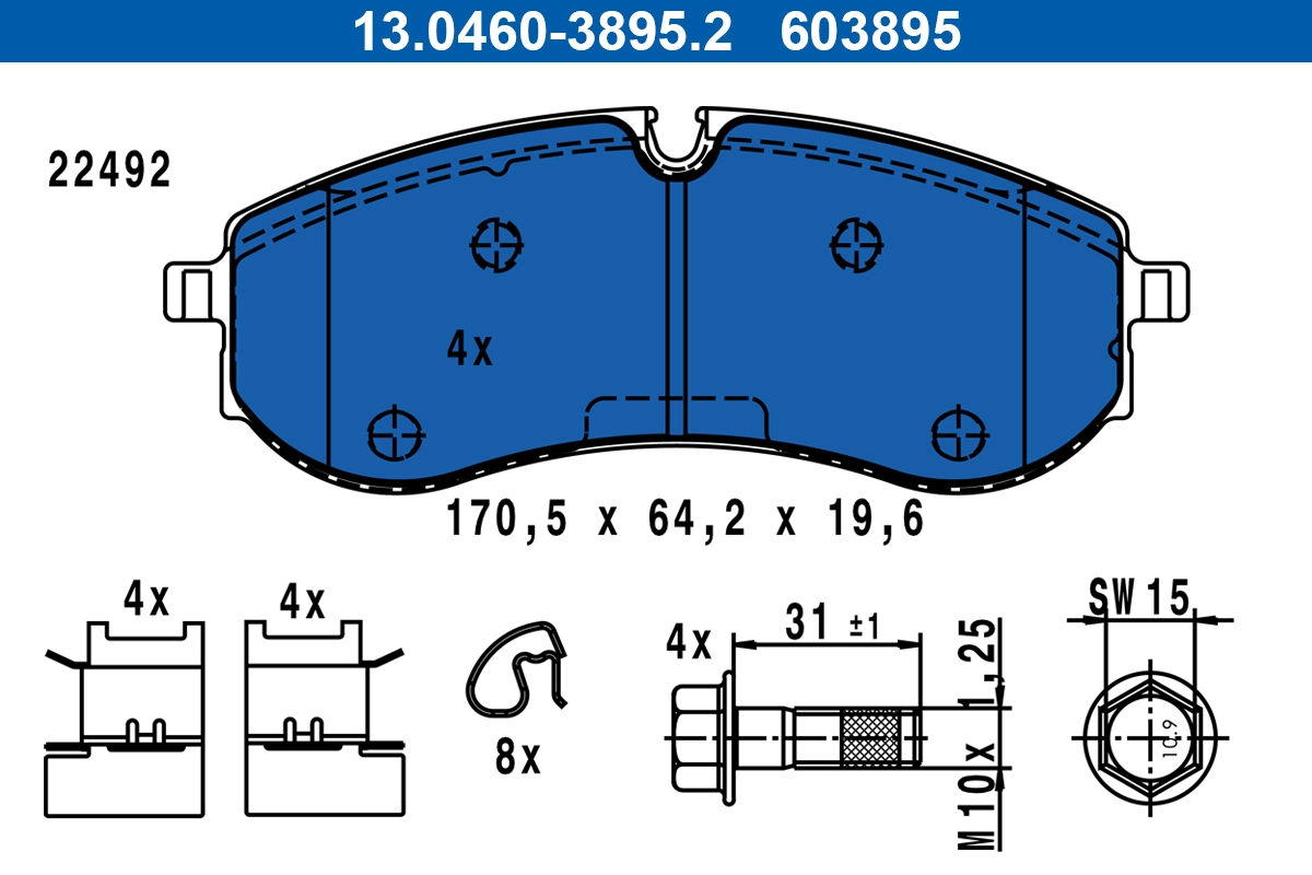 Piduriklotsi komplekt, ketaspidur ATE 13.0460-3895.2