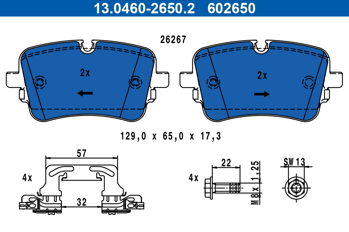 Piduriklotsi komplekt, ketaspidur ATE 13.0460-2650.2