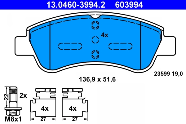 Piduriklotsi komplekt, ketaspidur ATE 13.0460-3994.2