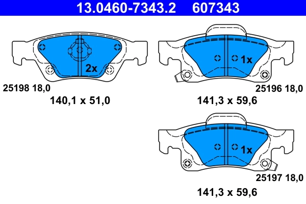 Piduriklotsi komplekt, ketaspidur ATE 13.0460-7343.2