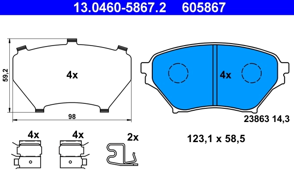 Piduriklotsi komplekt, ketaspidur ATE 13.0460-5867.2