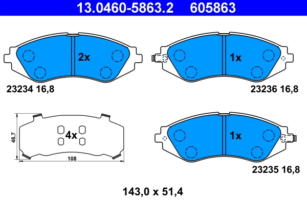 Piduriklotsi komplekt, ketaspidur ATE 13.0460-5863.2