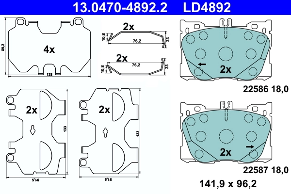 Piduriklotsi komplekt, ketaspidur ATE 13.0470-4892.2