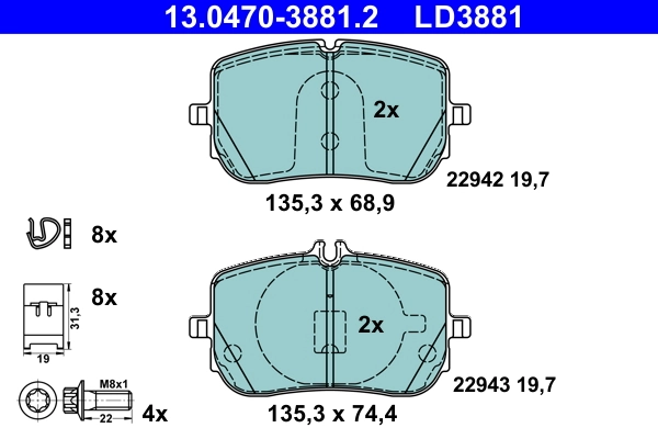 Piduriklotsi komplekt, ketaspidur ATE 13.0470-3881.2