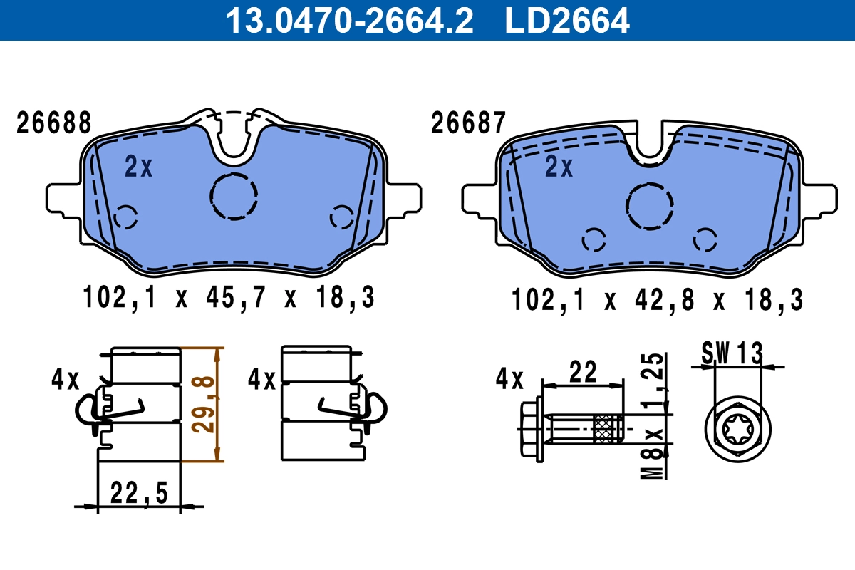 Piduriklotsi komplekt, ketaspidur ATE 13.0470-2664.2