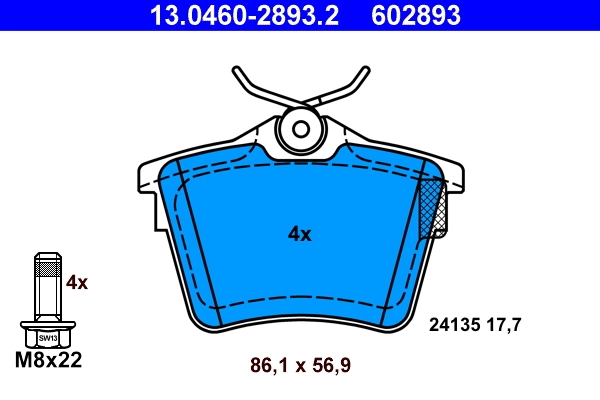 Piduriklotsi komplekt, ketaspidur ATE 13.0460-2893.2