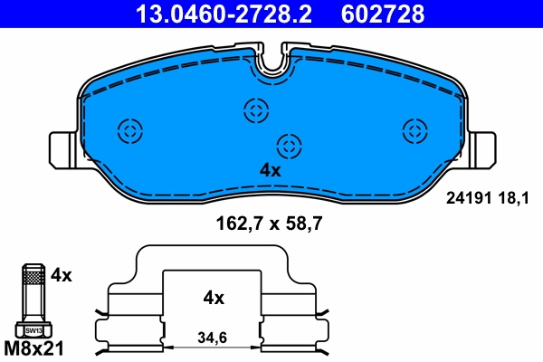 Piduriklotsi komplekt, ketaspidur ATE 13.0460-2728.2