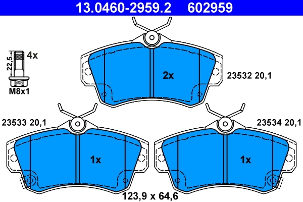 Piduriklotsi komplekt, ketaspidur ATE 13.0460-2959.2