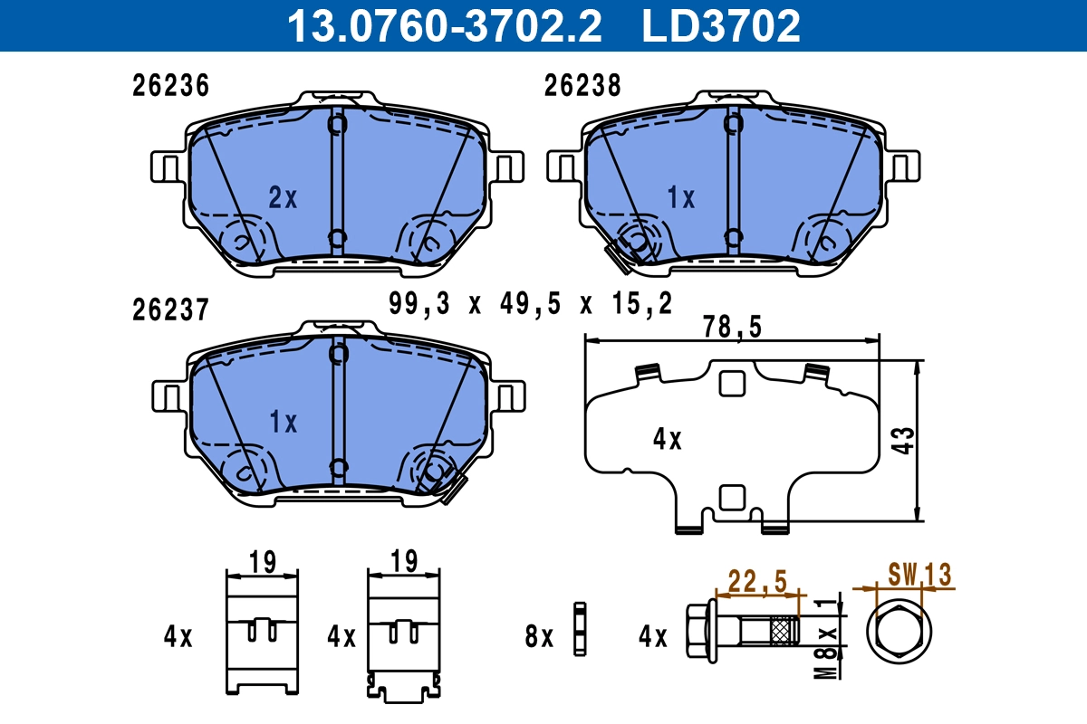 Piduriklotsi komplekt, ketaspidur ATE 13.0470-3702.2