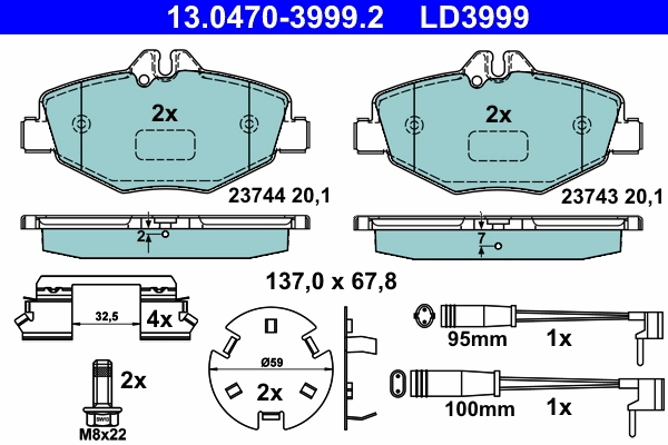 Piduriklotsi komplekt, ketaspidur ATE 13.0470-3999.2