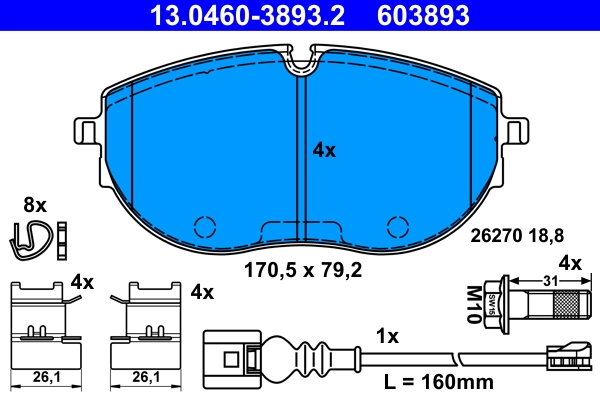Piduriklotsi komplekt, ketaspidur ATE 13.0460-3893.2