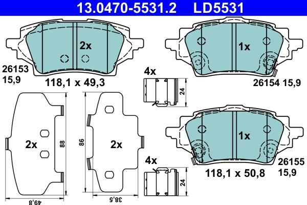 Piduriklotsi komplekt, ketaspidur ATE 13.0470-5531.2