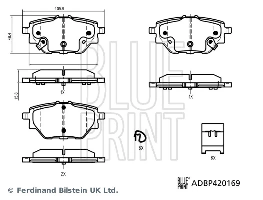 Piduriklotsi komplekt, ketaspidur BLUE PRINT ADBP420169