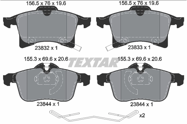 Piduriklotsi komplekt, ketaspidur TEXTAR 2383204