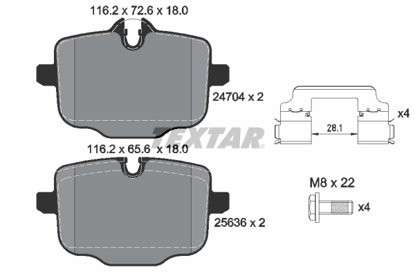 Piduriklotsi komplekt, ketaspidur TEXTAR 2470401