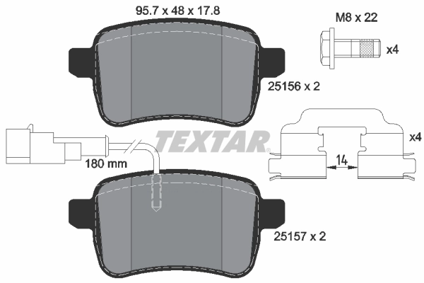 Piduriklotsi komplekt, ketaspidur TEXTAR 2515601