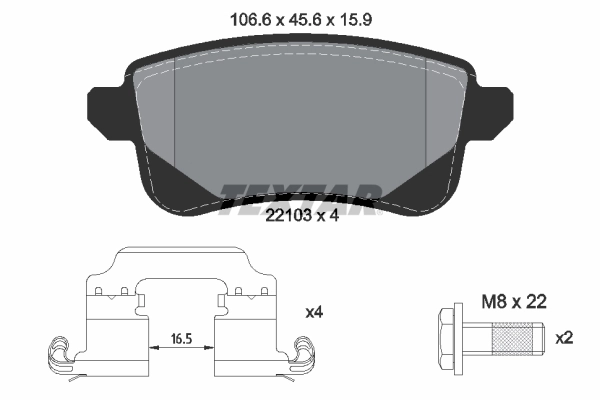 Piduriklotsi komplekt, ketaspidur TEXTAR 2210301