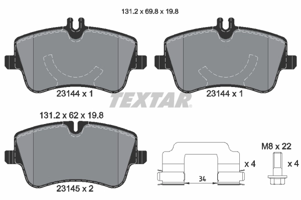Piduriklotsi komplekt, ketaspidur TEXTAR 2314482