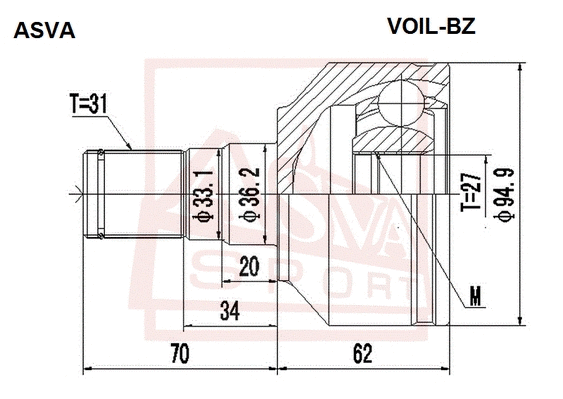 ШРУС ВНУТРЕННИЙ ЛЕВЫЙ 27x36.2x31