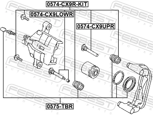 Juhthülsikomplekt, pidurisadul FEBEST 0574-CX9R-KIT