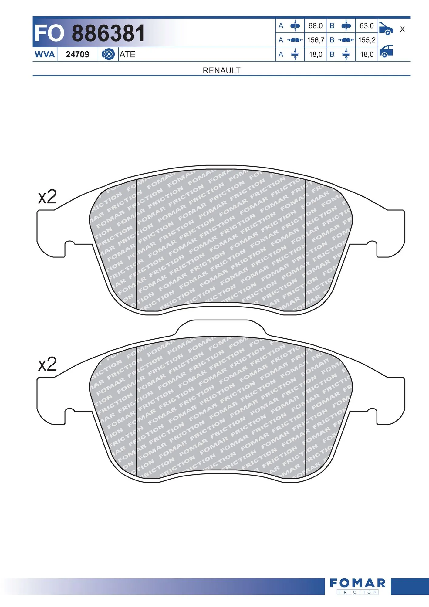 Piduriklotsi komplekt, ketaspidur FOMAR Friction FO 886381