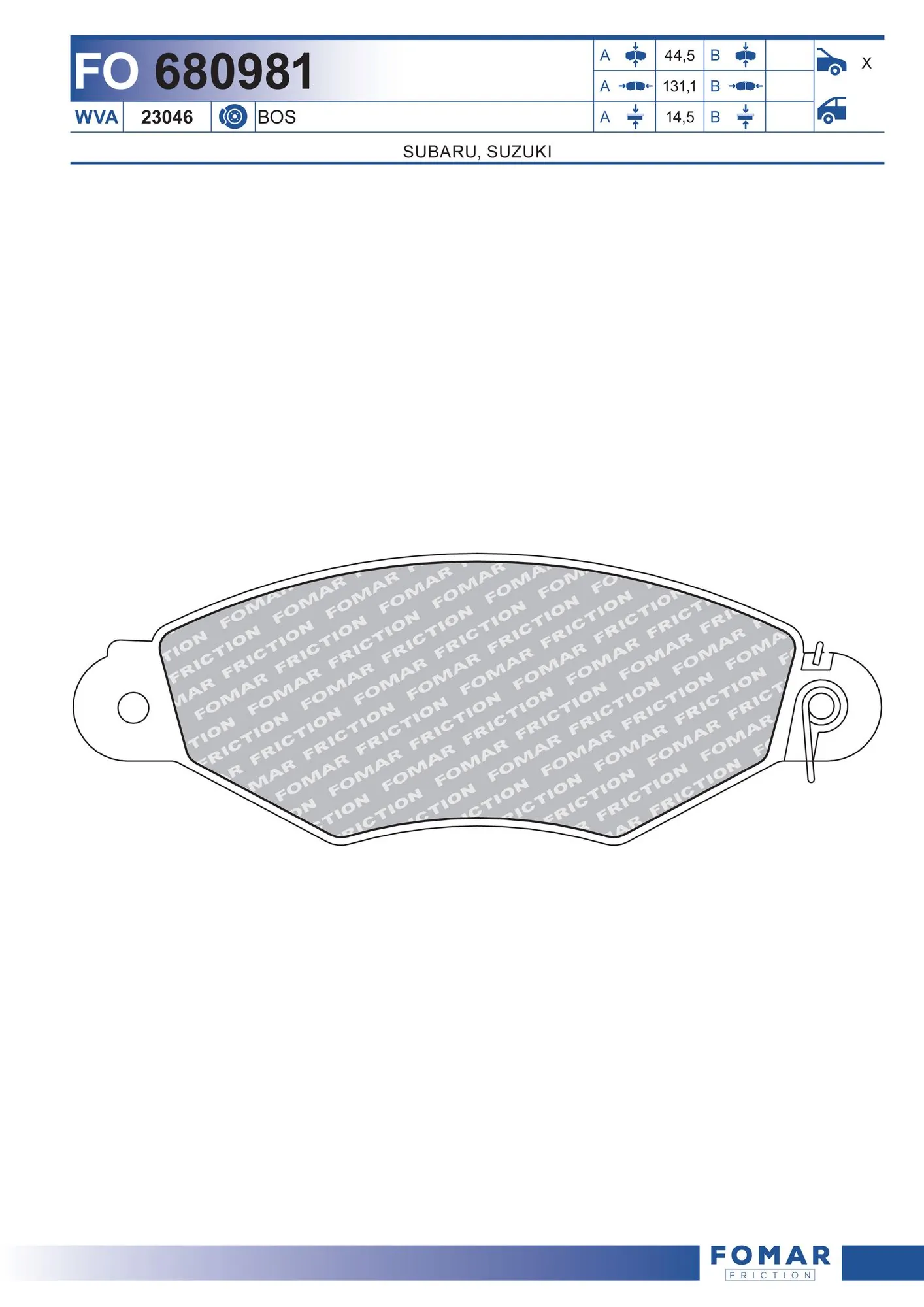 Piduriklotsi komplekt, ketaspidur FOMAR Friction FO 680981