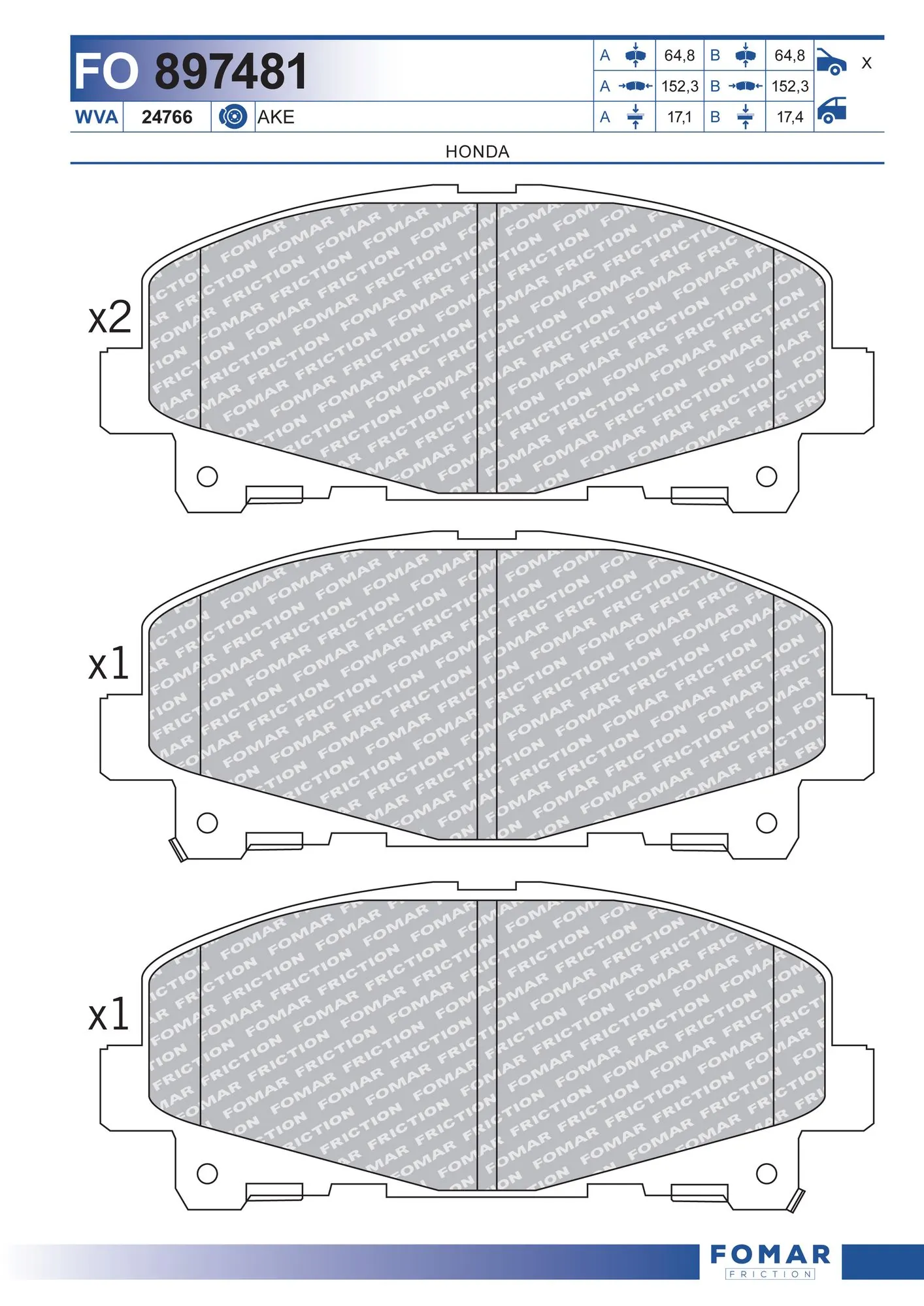 Piduriklotsi komplekt, ketaspidur FOMAR Friction FO 897481