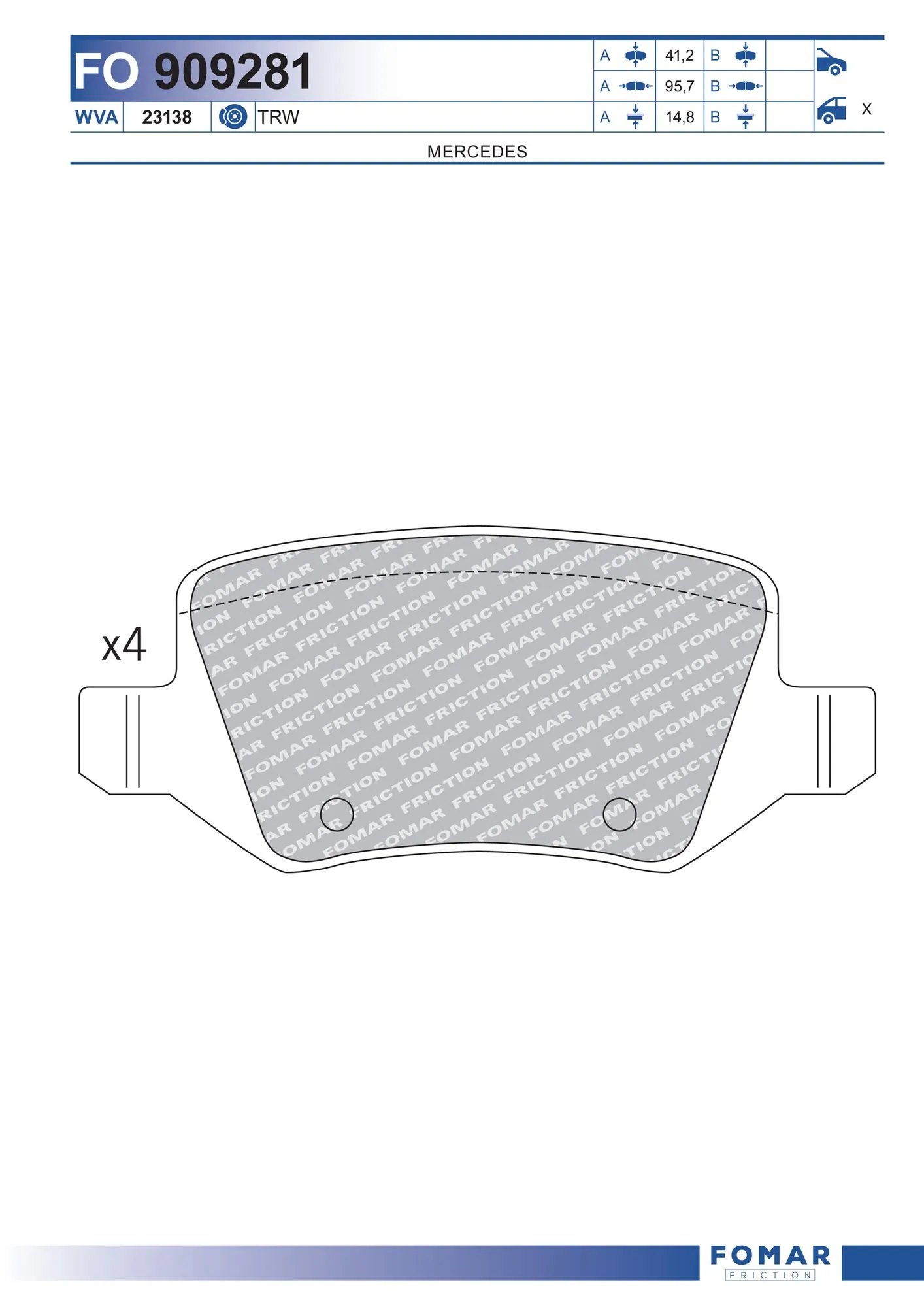 Piduriklotsi komplekt, ketaspidur FOMAR Friction FO 909281