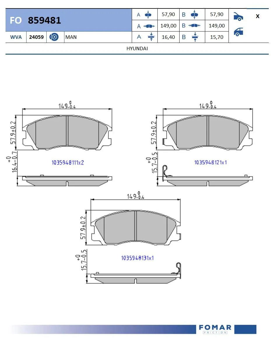 Piduriklotsi komplekt, ketaspidur FOMAR Friction FO 859481