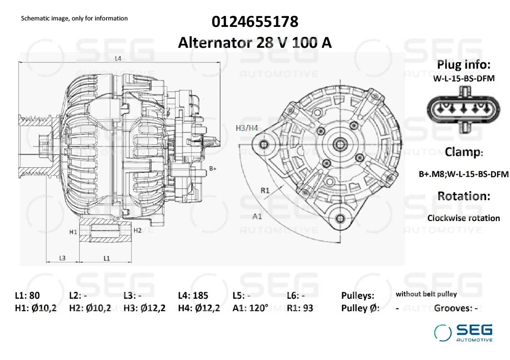 Generaator SEG Automotive 0124655178