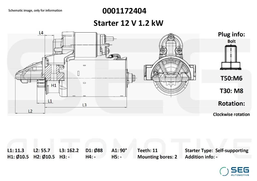 Starter SEG Automotive 0001172404