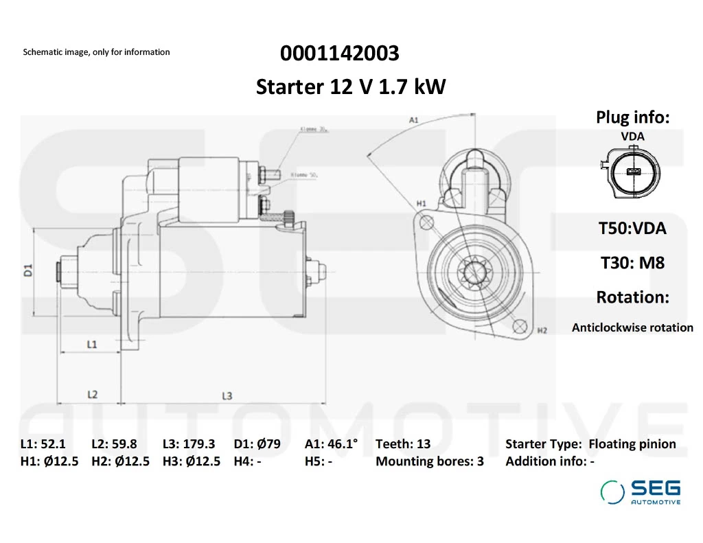Starter SEG Automotive 0001142003