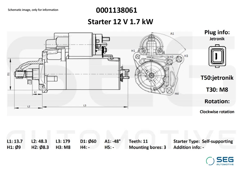 Starter SEG Automotive 0001138061