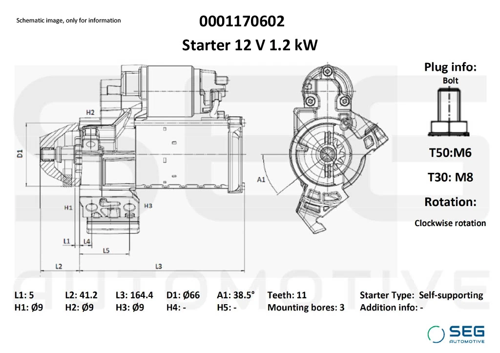 Starter SEG Automotive 0001170602