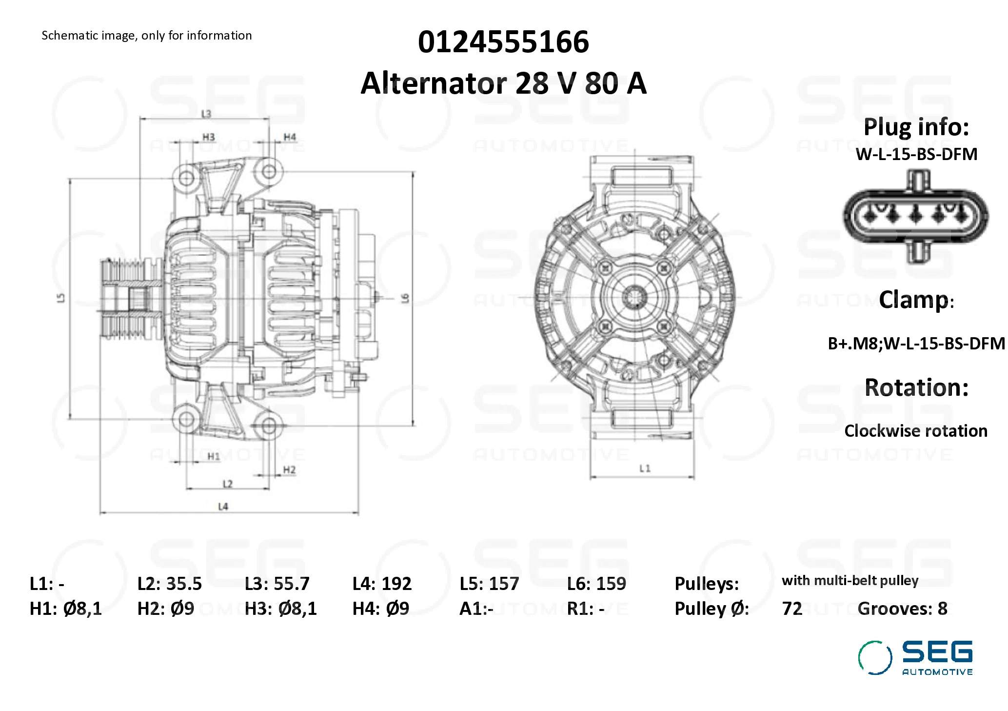 Generaator SEG Automotive 0124555166