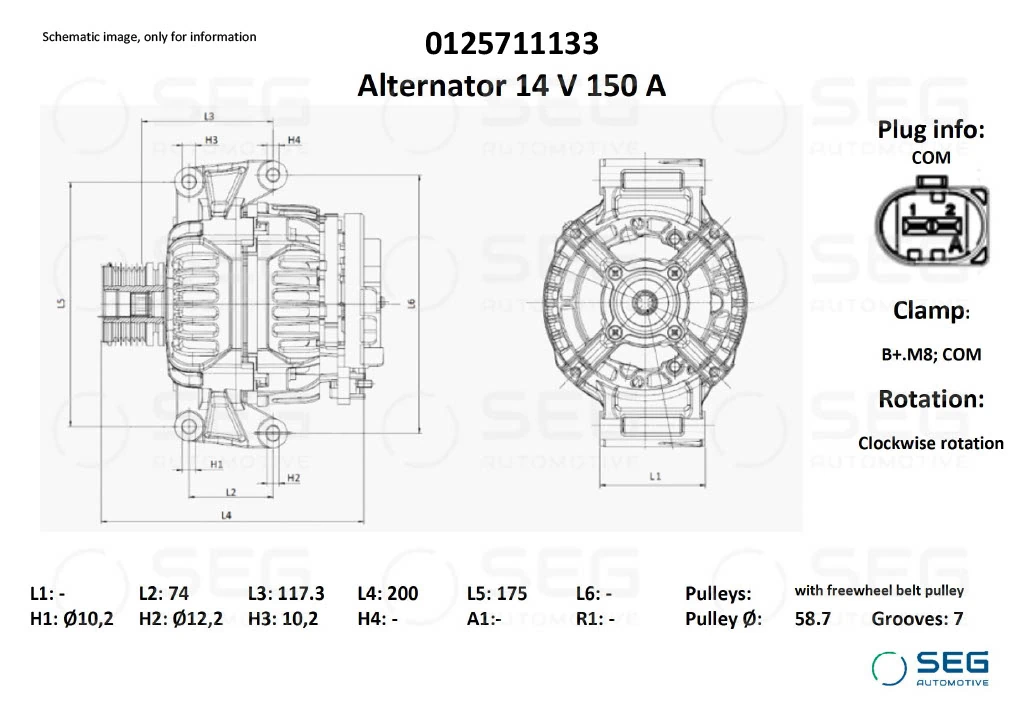 Generaator SEG Automotive 0125711133