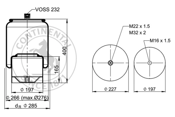 Lõõts, õhkvedrustus CONTITECH AIR SPRING 6123 N P40