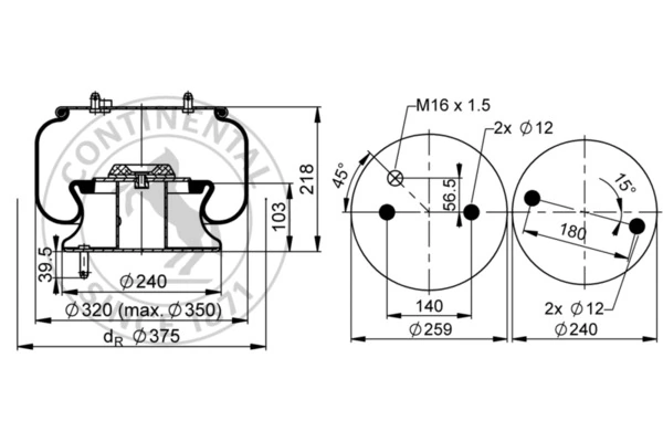 Lõõts, õhkvedrustus CONTITECH AIR SPRING 6713 N P02