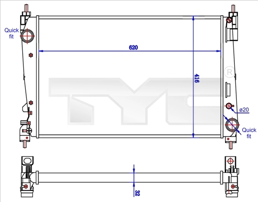 Radiaator, mootorijahutus TYC 725-0042-R