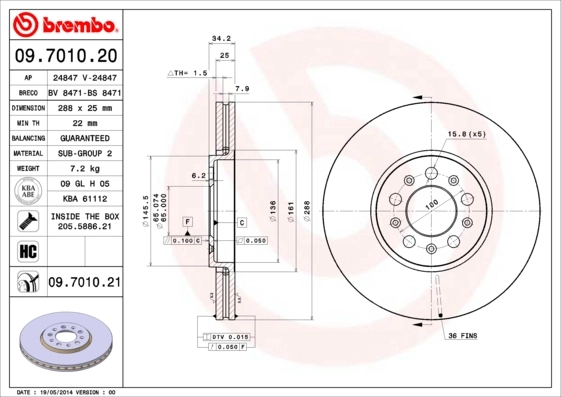 Piduriketas BREMBO 09.7010.21