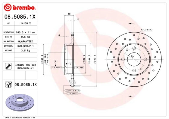 Piduriketas BREMBO 08.5085.1X