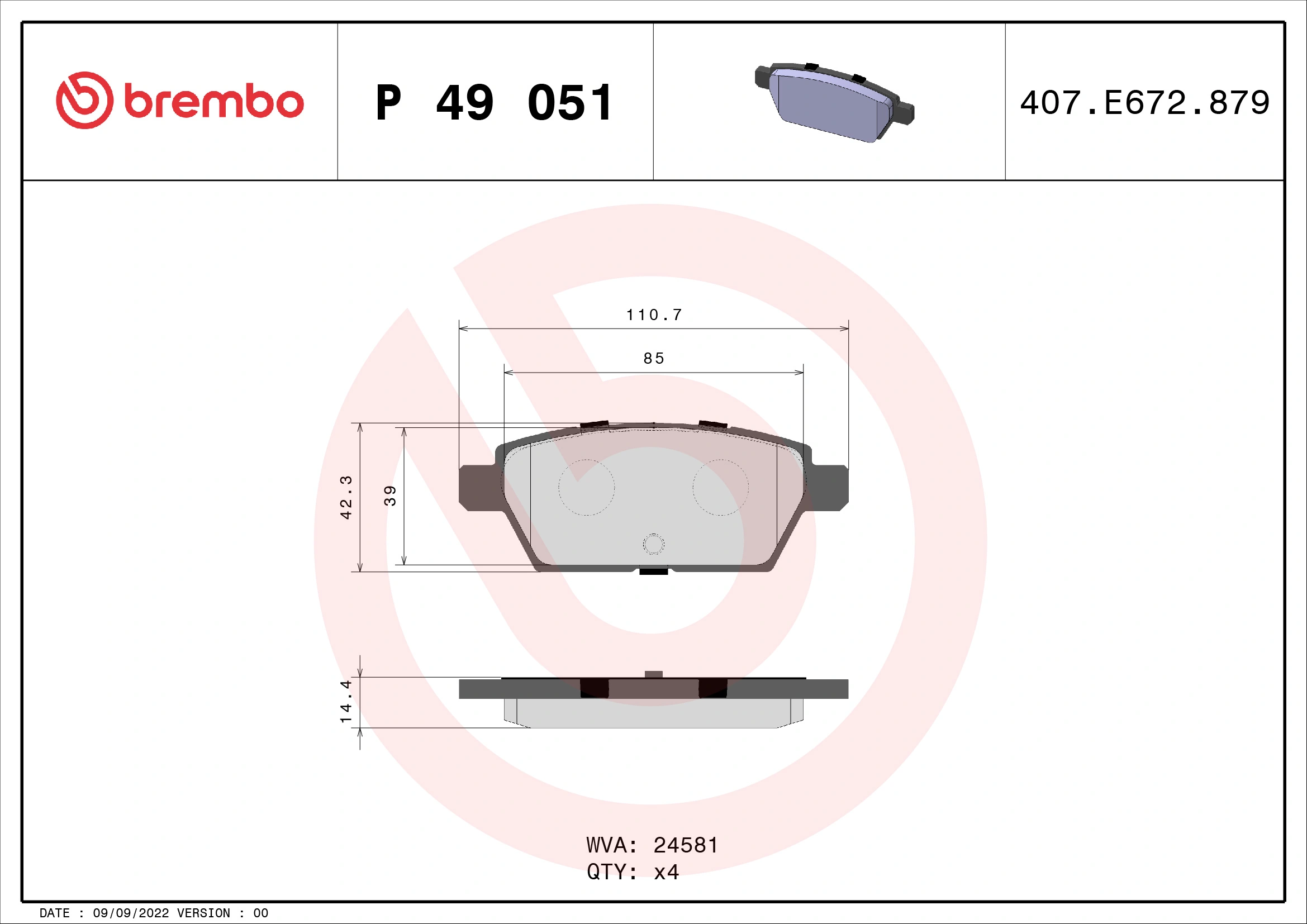 Piduriklotsi komplekt, ketaspidur BREMBO P 49 051